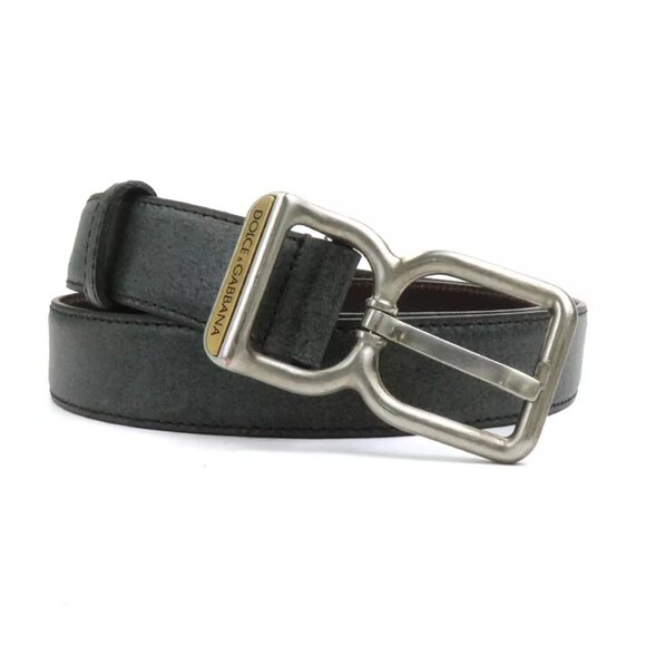 Auth DOLCE&GABBANA Belt Gray/Silver/Gold Leather/Metal main image 7